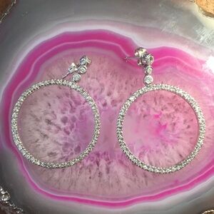 EUC Sterling silver and crystal hoop earrings